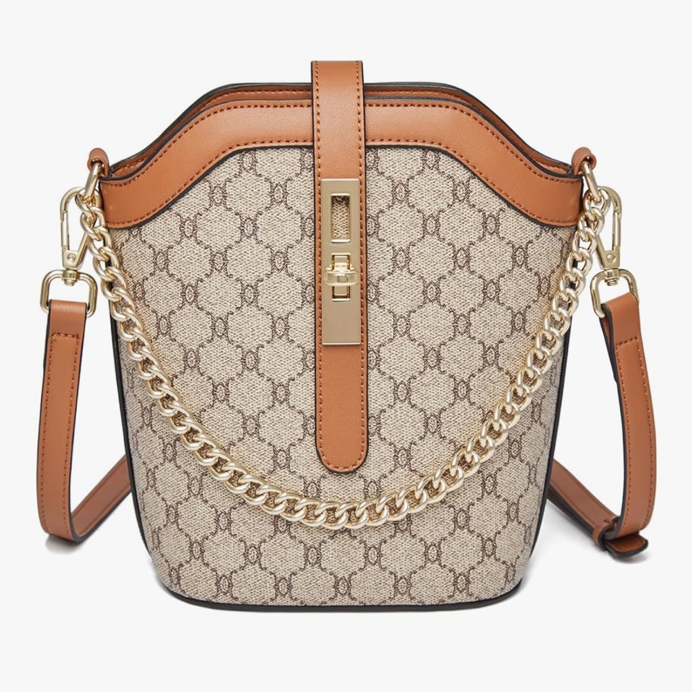 🆕 Designer-Inspired Monogram Bucket Bag in Beige and Tan - Picture 1 of 6